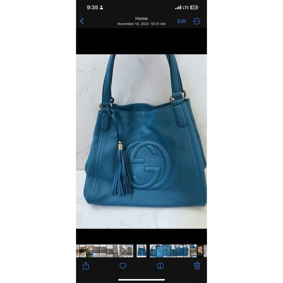Gucci Soho Pebbled Leather Tassel Tote Bag - Teal - Picture 1 of 1
